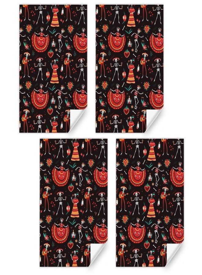 Boerni Day of the Dead Colourful Horror Skull Roses Mexican Spooky Design Wrapping Paper Set of 4 Folded Flat Sheets (27.5 X 19.5 inches per Sheet: 15 sq. ft. ttl. Dia de los Muertos, Halloween & Xmas Holiday Party DIY Crafts Presents Gift Wrap - Image 3
