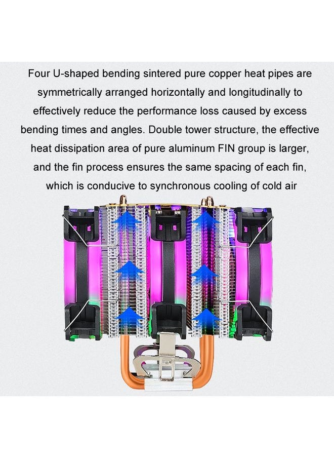 BURAQ - EVESKY 600 Desktop Computer 4 Copper Tube Mute CPU Cooling Fan, Color: No Light Three Fans - Image 1