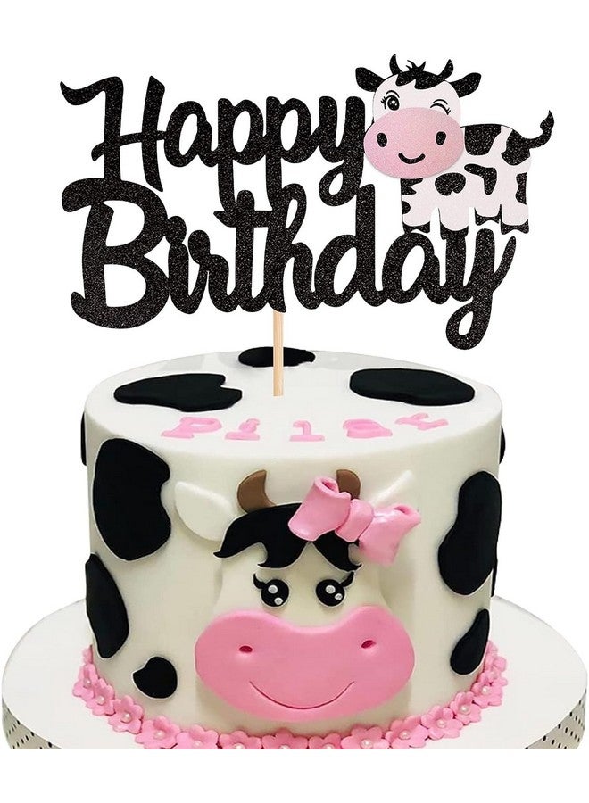 كونفيتي زينة كعكة عيد ميلاد سعيد على شكل بقرة من كونفيتي - ورق بطاقات لامع فاخر - زينة كعكة عيد ميلاد بقرة مصنوعة يدويًا من حيوانات المزرعة - مثالية لحفلات أعياد الميلاد الأولى والمزيد (زينة كعكة) - Image 1