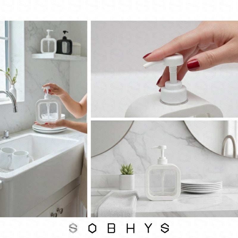 SOBHYS Large Refillable Soap Dispenser, 500ml Capacity, Durable Plastic Pump Bottle for Bathroom and Kitchen, Available in White and Black – SOBHYS (White) - Image 4