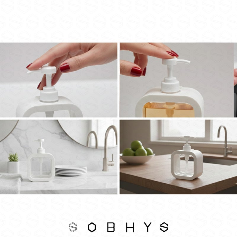 SOBHYS Large Refillable Soap Dispenser, 500ml Capacity, Durable Plastic Pump Bottle for Bathroom and Kitchen, Available in White and Black – SOBHYS (White) - Image 3