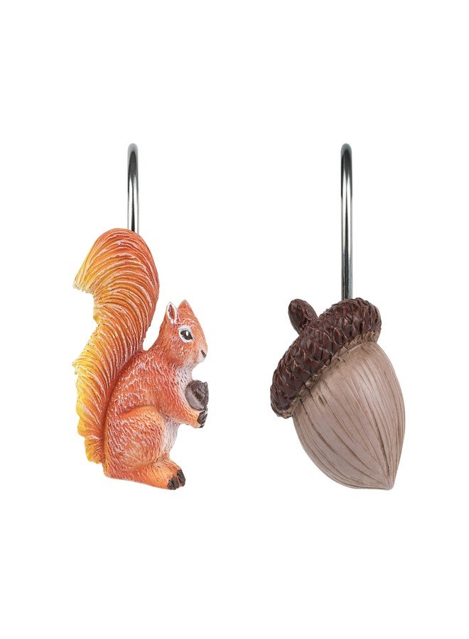 Sunlit Fall Autumn Decorative Shower Curtain Hooks, Squirrel Acorn Shower Curtain Rings, Resin, Orange Brown Cute Bathroom Curtain Hangers Decoration, Set of 12 - Image 1