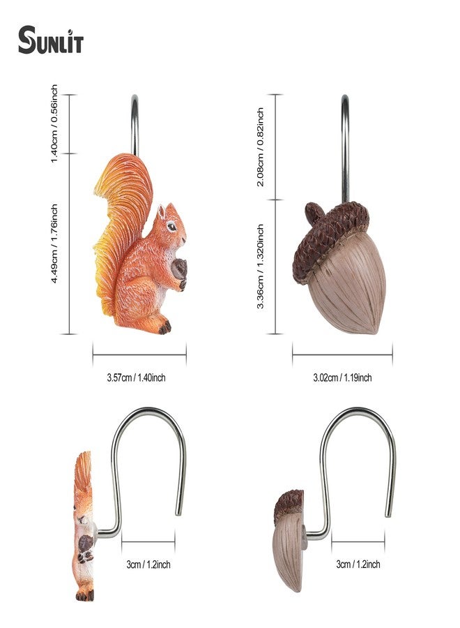 Sunlit Fall Autumn Decorative Shower Curtain Hooks, Squirrel Acorn Shower Curtain Rings, Resin, Orange Brown Cute Bathroom Curtain Hangers Decoration, Set of 12 - Image 2