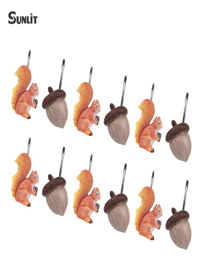 Sunlit Fall Autumn Decorative Shower Curtain Hooks, Squirrel Acorn Shower Curtain Rings, Resin, Orange Brown Cute Bathroom Curtain Hangers Decoration, Set of 12 - Image 3