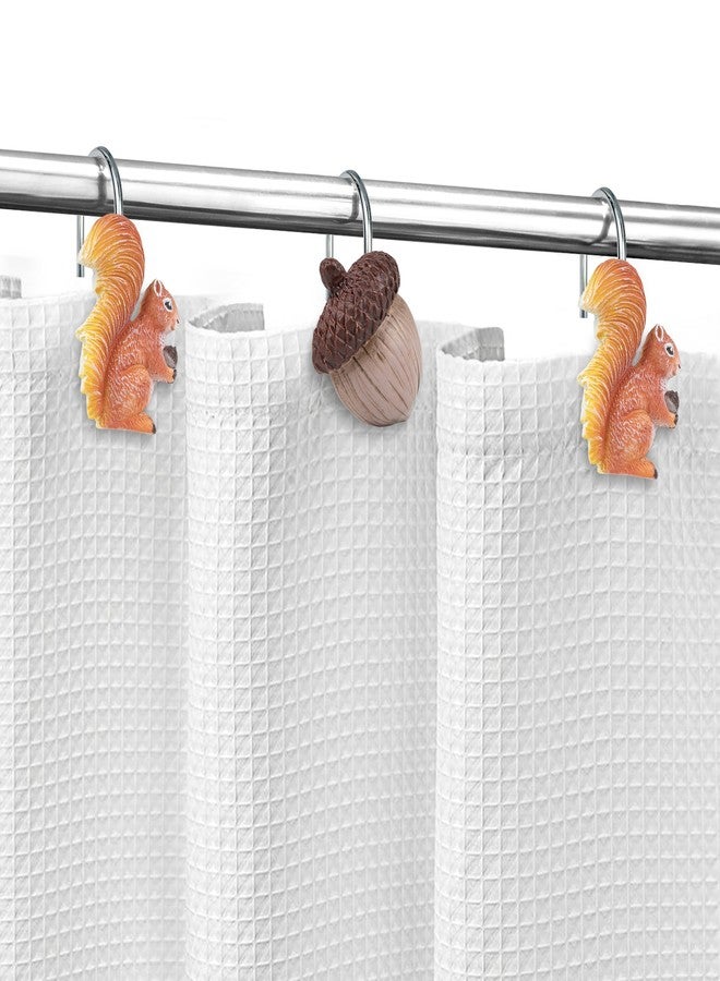 Sunlit Fall Autumn Decorative Shower Curtain Hooks, Squirrel Acorn Shower Curtain Rings, Resin, Orange Brown Cute Bathroom Curtain Hangers Decoration, Set of 12 - Image 4