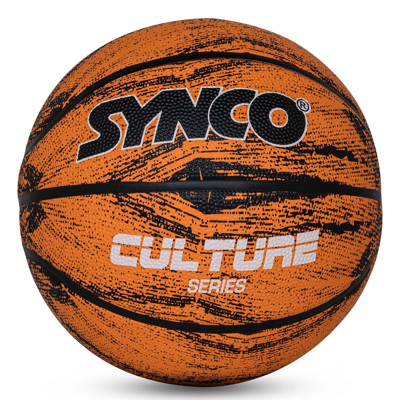 synco Culture Basketball Size-7 | Men Official Size | Moulded Technology | 8 Panel | Suitable for Indoor & Outdoor Games (Orange Black) - Image 1