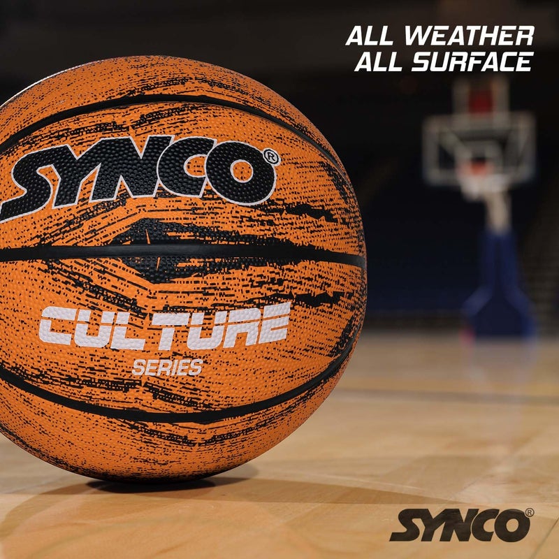 synco Culture Basketball Size-7 | Men Official Size | Moulded Technology | 8 Panel | Suitable for Indoor & Outdoor Games (Orange Black) - Image 5
