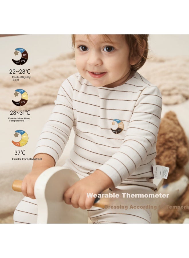 Aqpa Baby Aqpa German Velvet Set Autumn Winter Baby Warm Base Layer Coffee Stripes 110 - Image 1