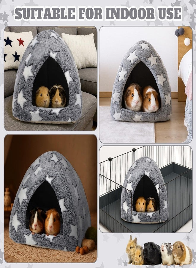 Fiwochic Guinea Pig Hideout Bed Cozy Chinchilla Rabbit House Cave Accessories for Bunny Small Animal Hideout Bed with Warm Self Warming Pet Mat Hedgehog Ferret Soft Guinea Pig House with Star Pattern - Image 4