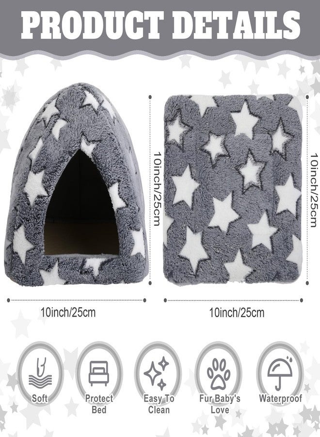 Fiwochic Guinea Pig Hideout Bed Cozy Chinchilla Rabbit House Cave Accessories for Bunny Small Animal Hideout Bed with Warm Self Warming Pet Mat Hedgehog Ferret Soft Guinea Pig House with Star Pattern - Image 2