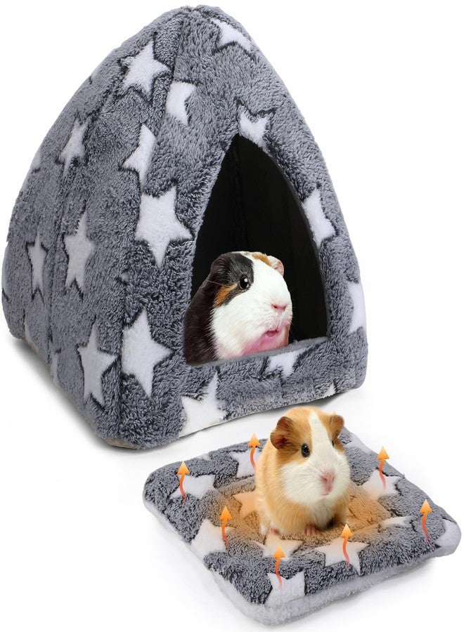 Fiwochic Guinea Pig Hideout Bed Cozy Chinchilla Rabbit House Cave Accessories for Bunny Small Animal Hideout Bed with Warm Self Warming Pet Mat Hedgehog Ferret Soft Guinea Pig House with Star Pattern - Image 1