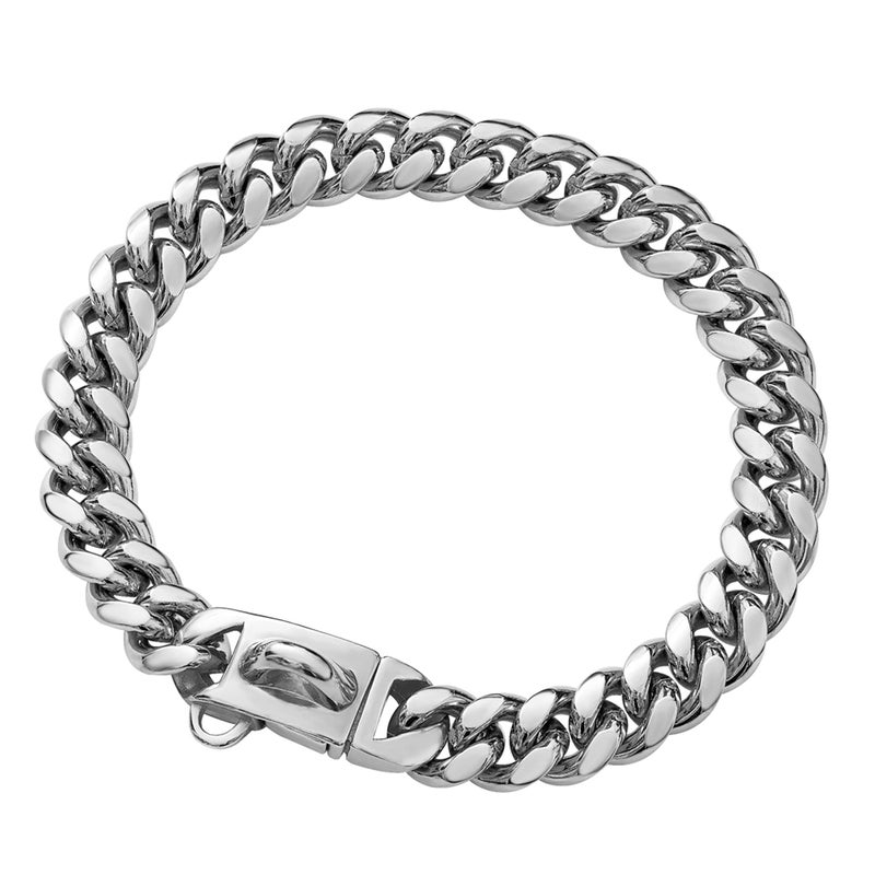 BAOBOTE Gold Dog Chain Collar Walking Metal Chain Collar with Design Secure Buckle,14MM Heavy Duty Cuban Link Chain Training Collar for Small Medium Large Dogs(12" Silver) - Image 2