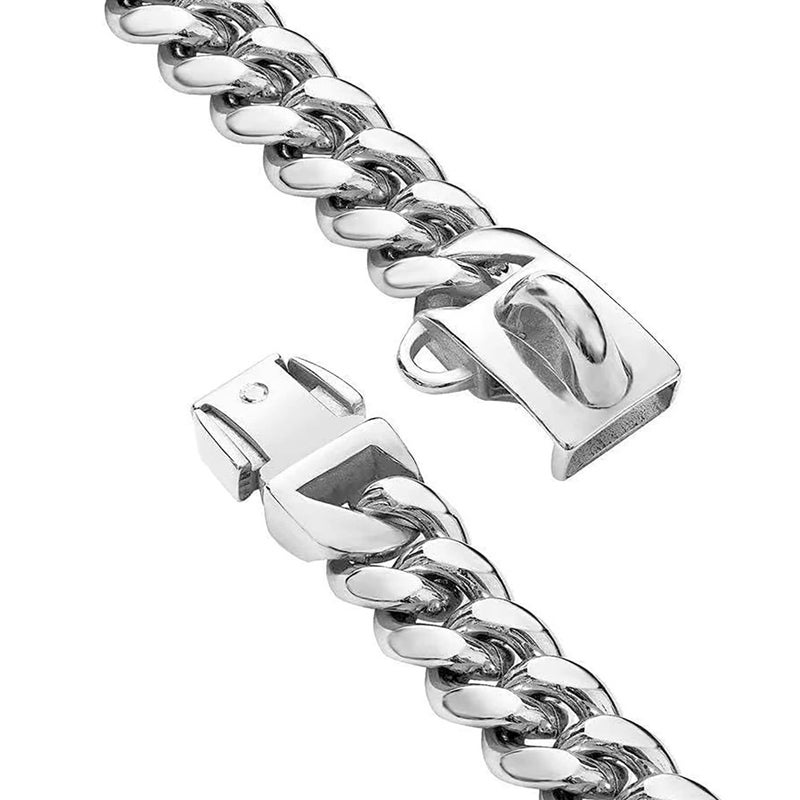 BAOBOTE Gold Dog Chain Collar Walking Metal Chain Collar with Design Secure Buckle,14MM Heavy Duty Cuban Link Chain Training Collar for Small Medium Large Dogs(12" Silver) - Image 5