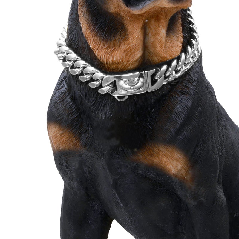 BAOBOTE Gold Dog Chain Collar Walking Metal Chain Collar with Design Secure Buckle,14MM Heavy Duty Cuban Link Chain Training Collar for Small Medium Large Dogs(12" Silver) - Image 1