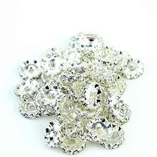 RUBYCA 100pcs 6mm Wavy Rondelle Spacer Beads Silver Tone White Clear Czech Crystal - Image 1