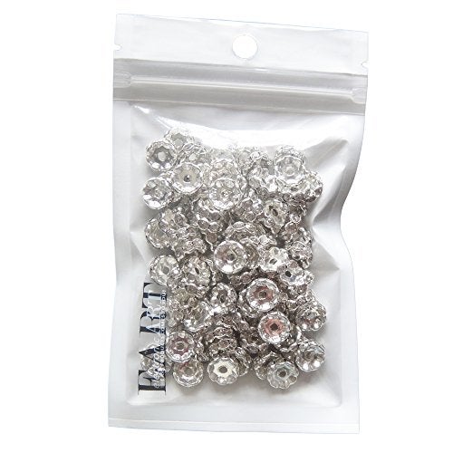 RUBYCA 100pcs 6mm Wavy Rondelle Spacer Beads Silver Tone White Clear Czech Crystal - Image 2