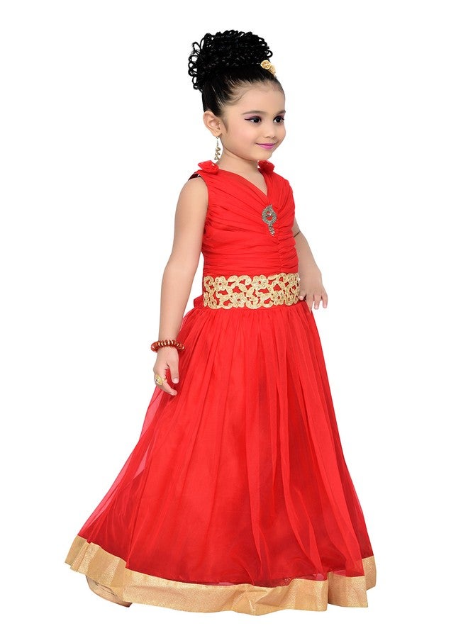 Adiva Girls' Cocktail Maxi Gown Dress (G-1771-RED-34_Red_9-10 Years) - Image 5