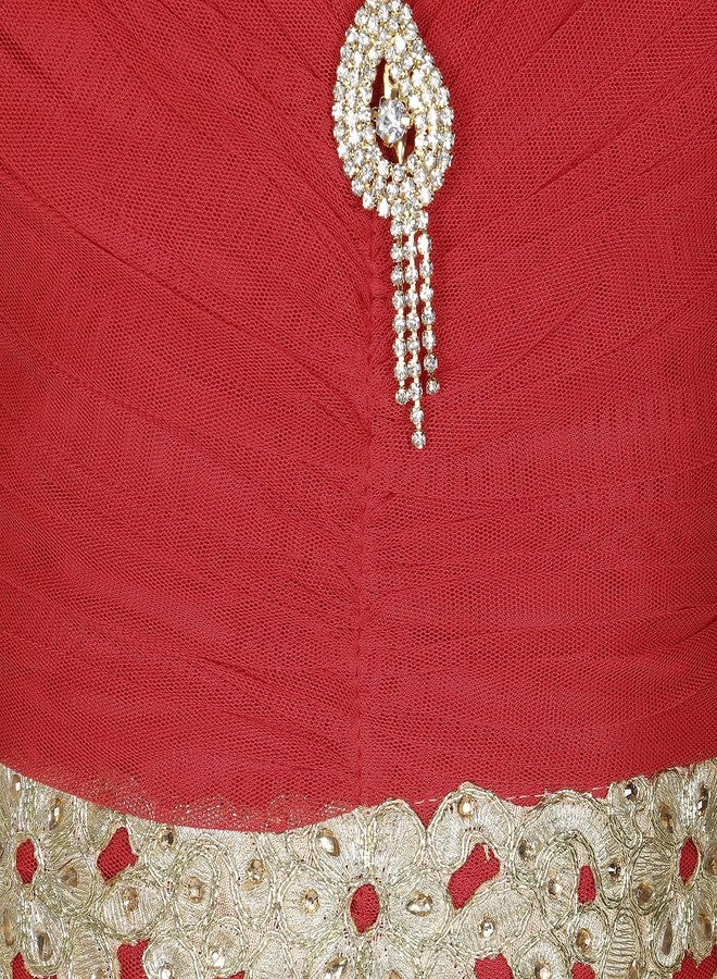 Adiva Girls' Cocktail Maxi Gown Dress (G-1771-RED-34_Red_9-10 Years) - Image 3