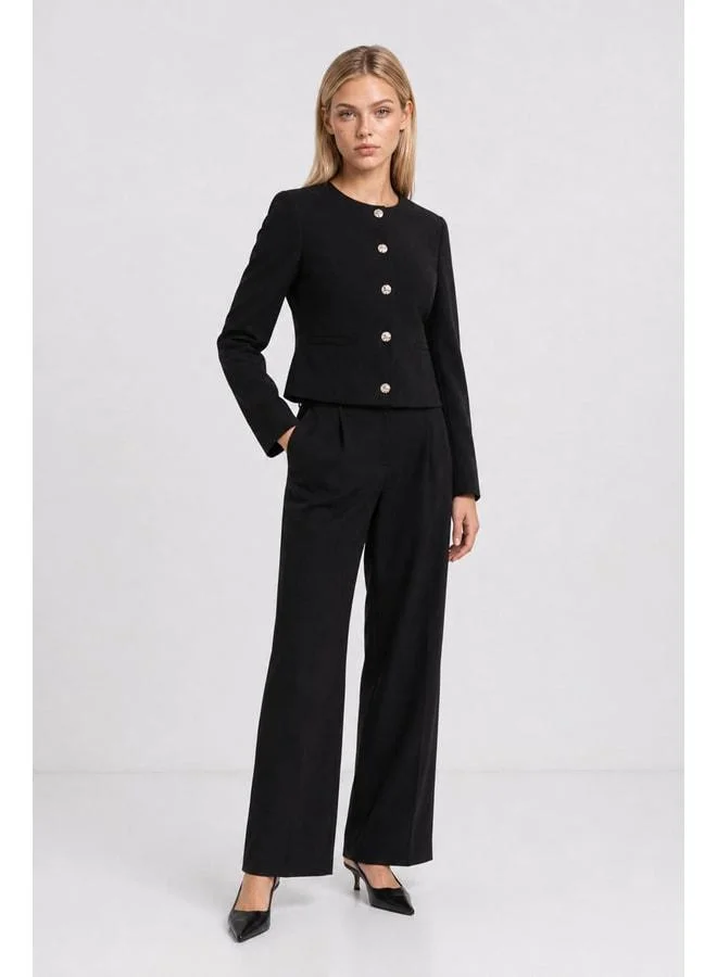 Lovely Istanbul Gold Button Knit Jacket-Pants Set LAZ0014 BLACK.