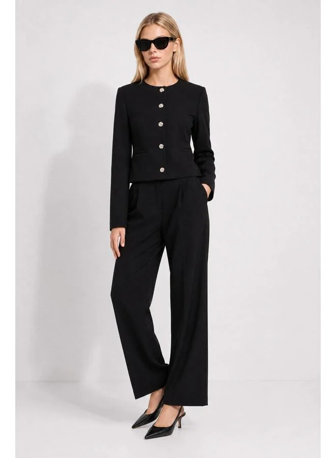 Lovely Istanbul Gold Button Knit Jacket-Pants Set LAZ0014 BLACK.