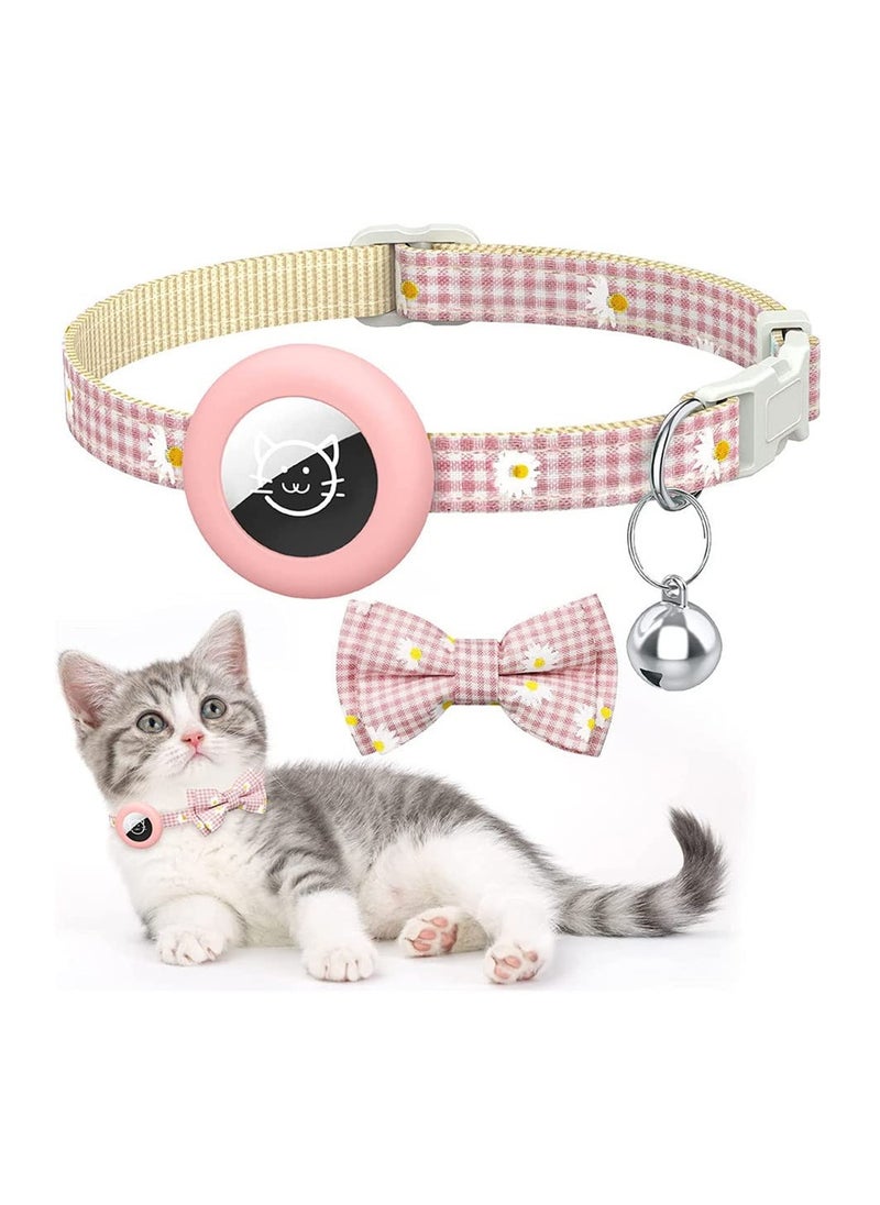 KASTWAVE Cat Airtag Collar Plaid Puppy Collar Princess Daisy Bow Tie Collar Holder for Small Dog Kitten (Pink)  - Image 1