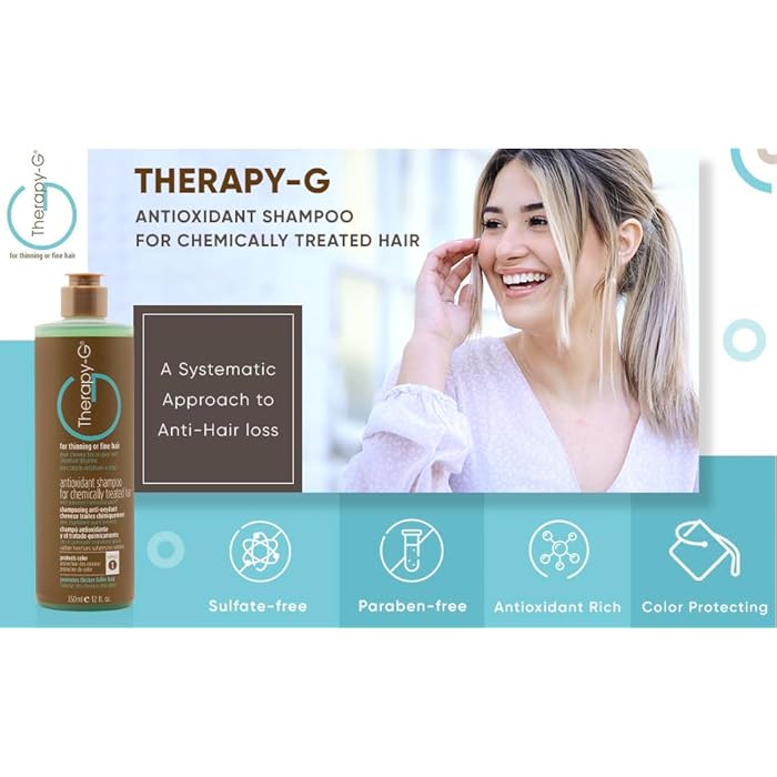 Therapy-G Antioxidant Shampoo For Chemically Treated Hair For thinning, fine hair and anti hair loss. Hair regrowth and color protector Liter 33.8 oz - Image 2