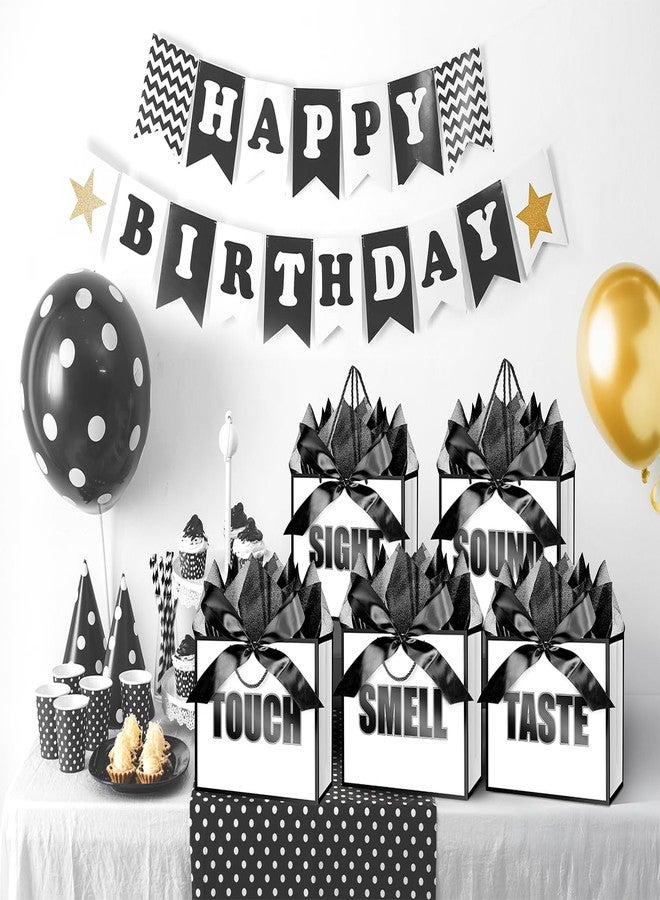 Jaywayang 5 Senses Gift Bags with Tissue Papers and Ribbons for Her Him Birthday Wedding Anniversary Mother's Day Valentine's Day Present Wrapping (White Black) - Image 4
