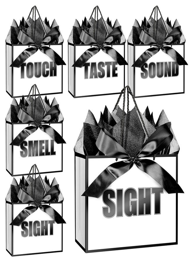 Jaywayang 5 Senses Gift Bags with Tissue Papers and Ribbons for Her Him Birthday Wedding Anniversary Mother's Day Valentine's Day Present Wrapping (White Black) - Image 1