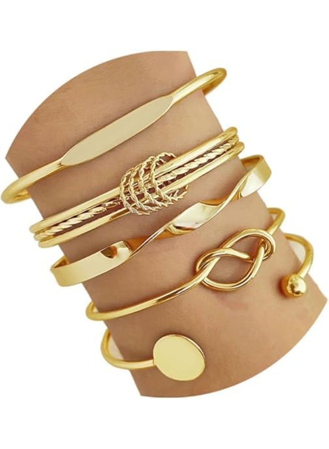 Gold Bangle Bracelets Set for Women – 14K Gold Plated Stackable Multi-Layer Cuff Bracelets – Adjustable Non-Tarnish Boho Jewelry Gift for Her - Image 1