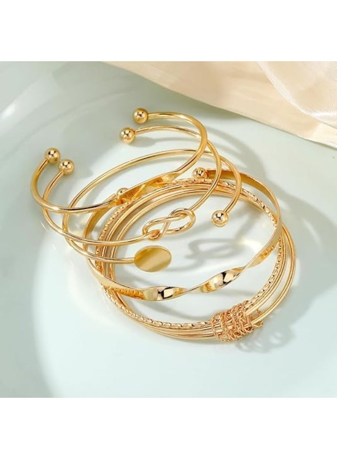 Gold Bangle Bracelets Set for Women – 14K Gold Plated Stackable Multi-Layer Cuff Bracelets – Adjustable Non-Tarnish Boho Jewelry Gift for Her - Image 3