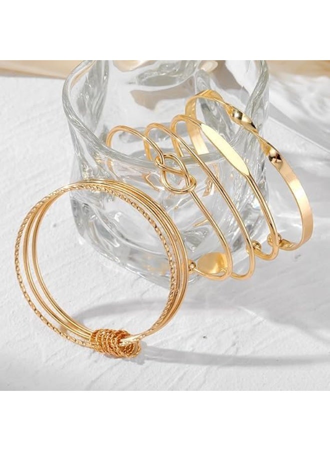 Gold Bangle Bracelets Set for Women – 14K Gold Plated Stackable Multi-Layer Cuff Bracelets – Adjustable Non-Tarnish Boho Jewelry Gift for Her - Image 2