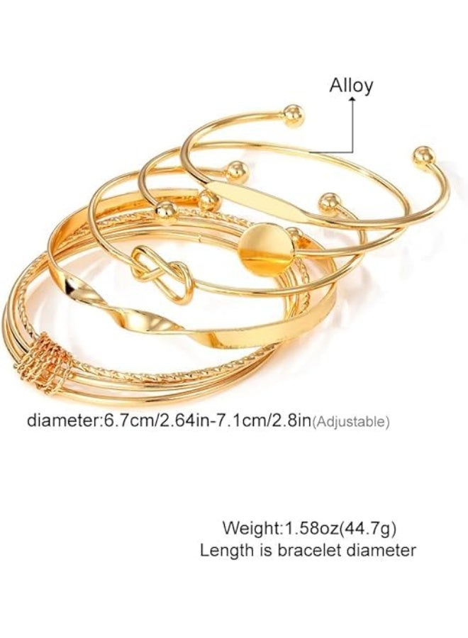 Gold Bangle Bracelets Set for Women – 14K Gold Plated Stackable Multi-Layer Cuff Bracelets – Adjustable Non-Tarnish Boho Jewelry Gift for Her - Image 4