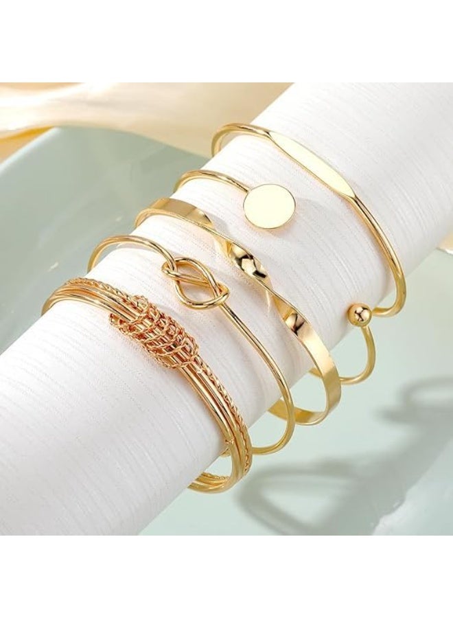 Gold Bangle Bracelets Set for Women – 14K Gold Plated Stackable Multi-Layer Cuff Bracelets – Adjustable Non-Tarnish Boho Jewelry Gift for Her - Image 5