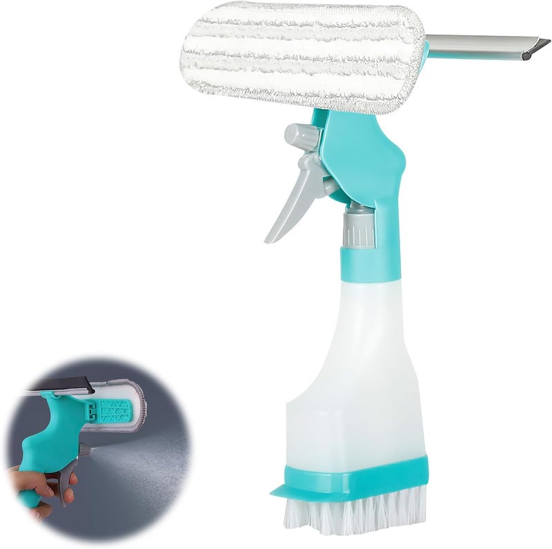 Meneflix 4in1 Glass Cleaner ScraperCombines a Wiper Scraper Brush and Spray Bottle Multifunctional DoubleSided Window Cleaning Scraper with Sprayer Plush Glass Brush 1PC