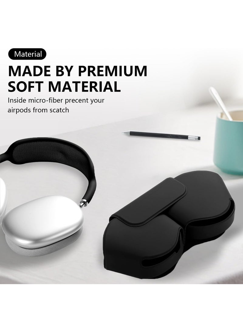 فكرة Fekra for Apple Airpods Max Smart Case Cover, Soft PU Leather Protective Cover Accessories for Airpod Max with Sleep Mode, Anti-Dust Travel Carrying Case for Airpods Pro Max Headphones, Black - Image 4