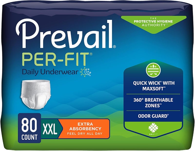 Prevail حفاضات يومية واقية قابلة للتصرف للبالغين من بيرفيت للرجال والنساء بامتصاص إضافي 2XLarge 6880 محيط 80 عدد في العلبة - Image 4