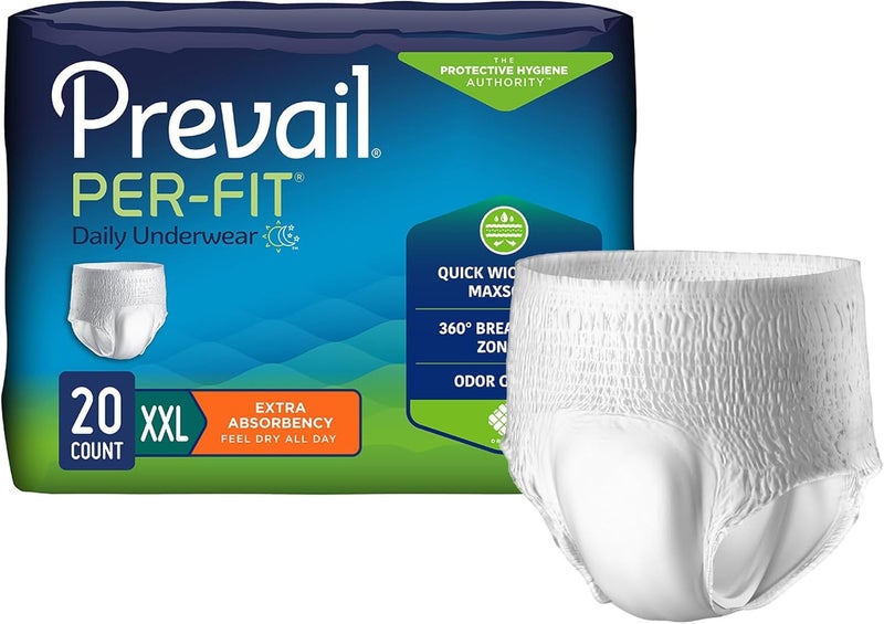 Prevail حفاضات يومية واقية قابلة للتصرف للبالغين من بيرفيت للرجال والنساء بامتصاص إضافي 2XLarge 6880 محيط 80 عدد في العلبة - Image 1