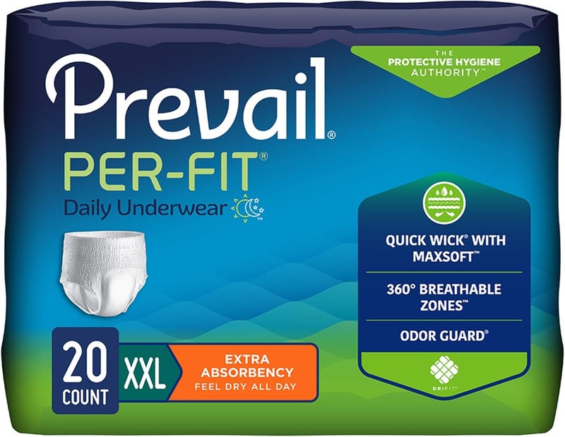Prevail حفاضات يومية واقية قابلة للتصرف للبالغين من بيرفيت للرجال والنساء بامتصاص إضافي 2XLarge 6880 محيط 80 عدد في العلبة - Image 3