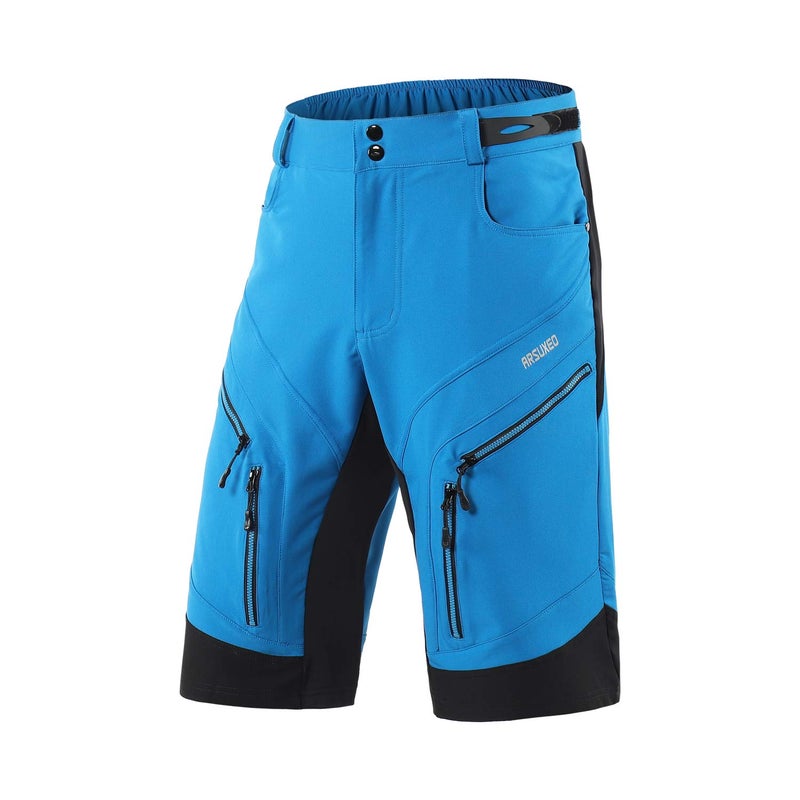ARSUXEO Mens Loose Fit Cycling Shorts Mountain Bike Shorts Water Ressistant 1903 Blue Size Large