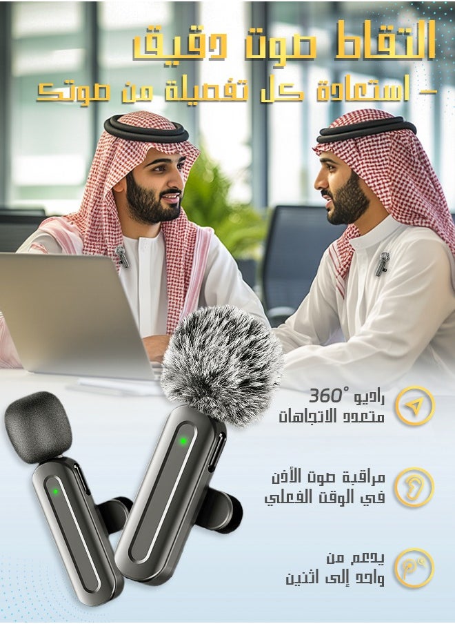 Litus - 3-in-1 Wireless Lavalier Microphone for iPhone, iPad, Android, Camera Devices–Mini Lapel Wireless Mic with 2 wireless microphone for Android & Apple & 3.5mm Compatibility, Plug-Play 2.4G Ultra-Low Delay Noise Reduction Chip for Video Recording Interview Podcast Vlog YouTube Tiktok - Image 1