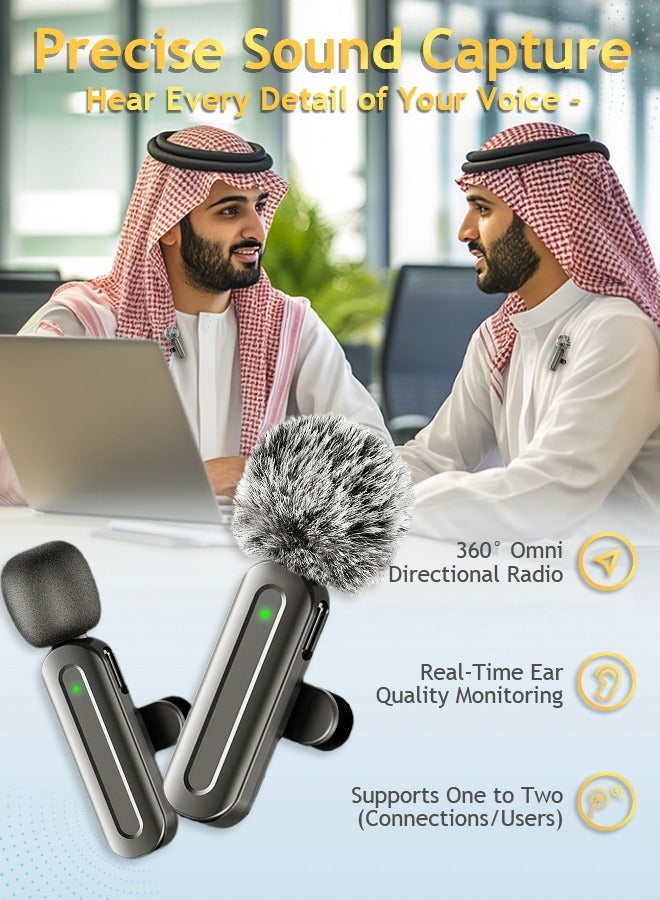 3-in-1 Wireless Lavalier Microphone for iPhone, iPad, Android, Camera Devices–Mini Lapel Wireless Mic with 2 wireless microphone for Android & Apple & 3.5mm Compatibility, Plug-Play 2.4G Ultra-Low Delay Noise Reduction Chip for Video Recording Interview Podcast Vlog YouTube Tiktok - Image 2