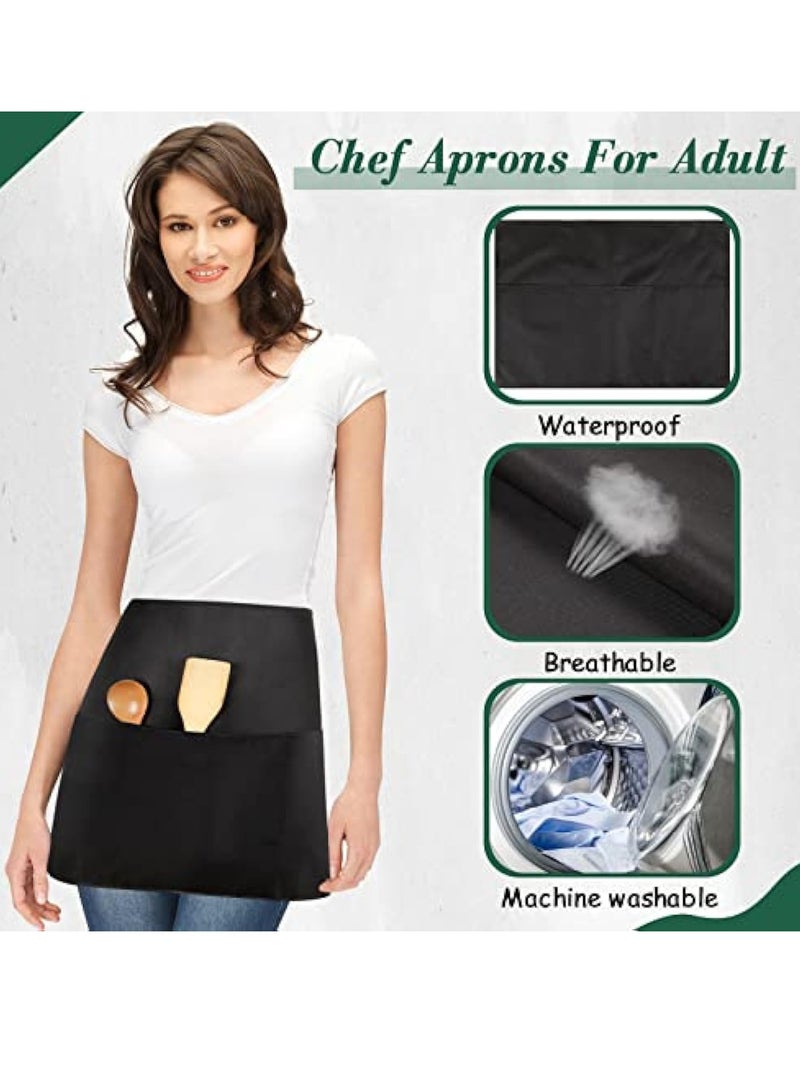 KASTWAVE 2 Pieces Waist Apron, Waiter Waitress Apron, 3 Pockets Half Apron, Unsex Gardening Black Short Aprons, Cotton Black Apron Cooking Kitchen Aprons for Men and Women Kitchen Cooking Cleaning Painting  - Image 2