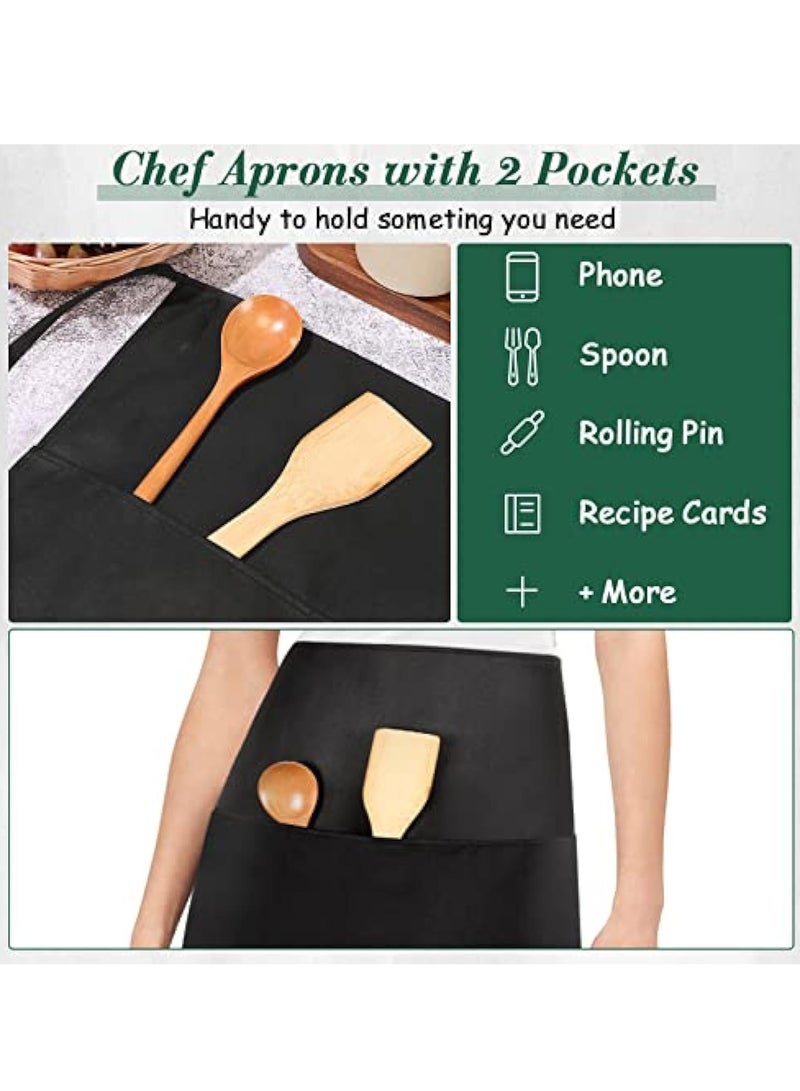 KASTWAVE 2 Pieces Waist Apron, Waiter Waitress Apron, 3 Pockets Half Apron, Unsex Gardening Black Short Aprons, Cotton Black Apron Cooking Kitchen Aprons for Men and Women Kitchen Cooking Cleaning Painting  - Image 3