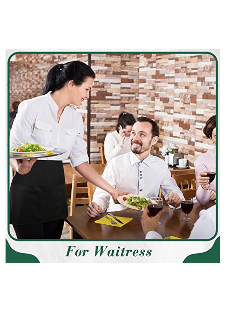 KASTWAVE 2 Pieces Waist Apron, Waiter Waitress Apron, 3 Pockets Half Apron, Unsex Gardening Black Short Aprons, Cotton Black Apron Cooking Kitchen Aprons for Men and Women Kitchen Cooking Cleaning Painting  - Image 5