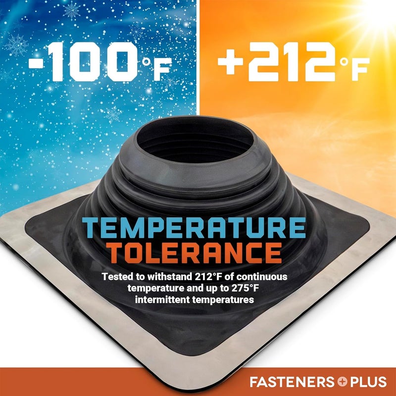 Fasteners Plus Store #1 Square EPDM Metal Roof Pipe Flashing Boot Kit - Fits 1/4" - 2-3/4" Pipe OD - Includes Flashing, NovaFlex Sealant & Roofing Stitch Screws - Black (Made in USA) - Image 3