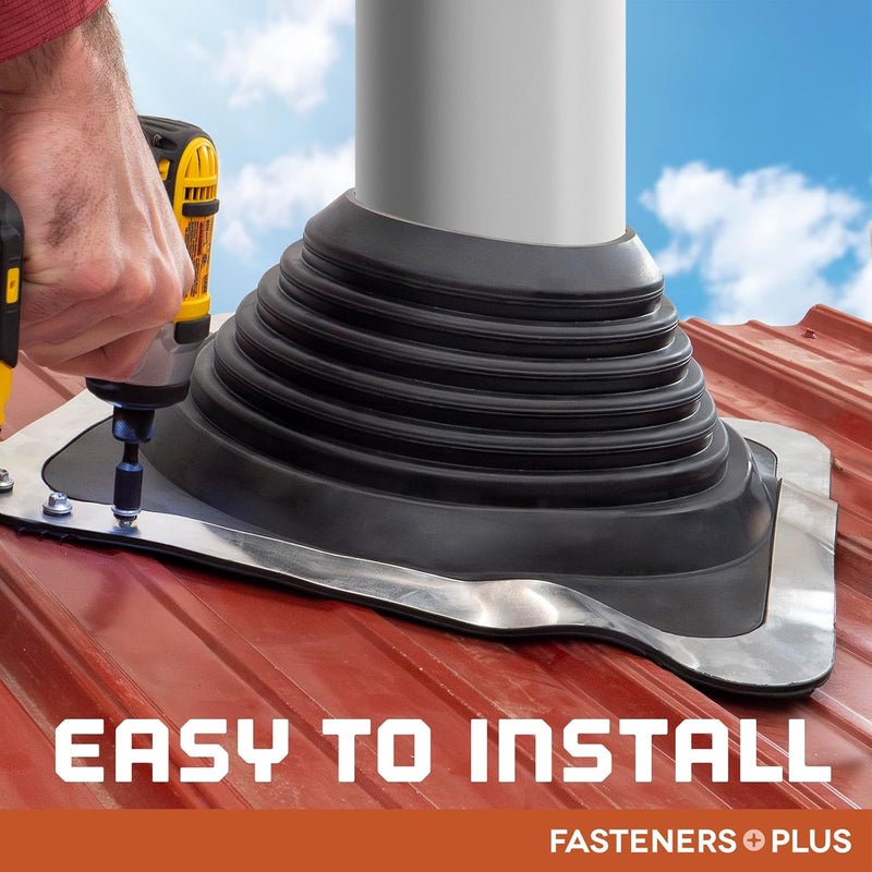 Fasteners Plus Store #1 Square EPDM Metal Roof Pipe Flashing Boot Kit - Fits 1/4" - 2-3/4" Pipe OD - Includes Flashing, NovaFlex Sealant & Roofing Stitch Screws - Black (Made in USA) - Image 5