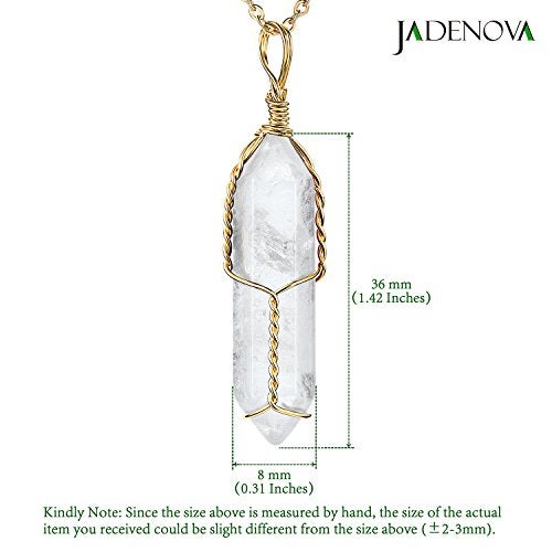 JADENOVA Full Wire Wrapped Energy Healing Crystal Gemstone Pendant Necklace 18 Inches Stainless Steel Chain（Natural Clear White Quartz） - Image 4