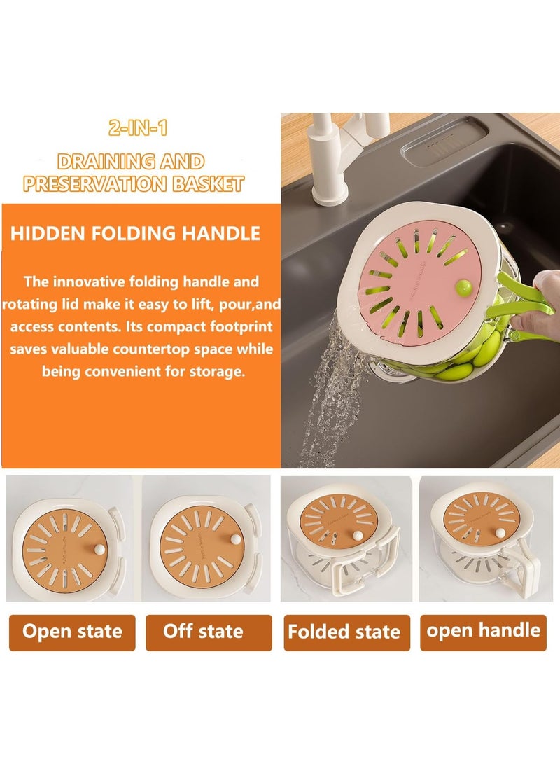 MultiPurpose Drain Basket with Lid,Vegetable Fruit Washing Bowl with Strainer,2 in 1 Foldable Handle Fruit Strainer,Berry Basket for Fridge - Image 4