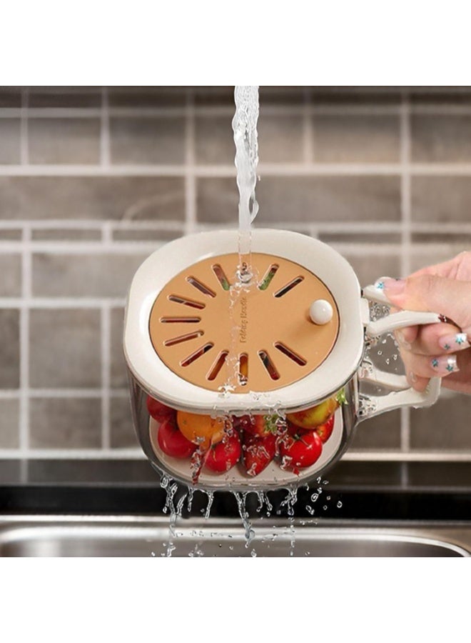 MultiPurpose Drain Basket with Lid,Vegetable Fruit Washing Bowl with Strainer,2 in 1 Foldable Handle Fruit Strainer,Berry Basket for Fridge - Image 3