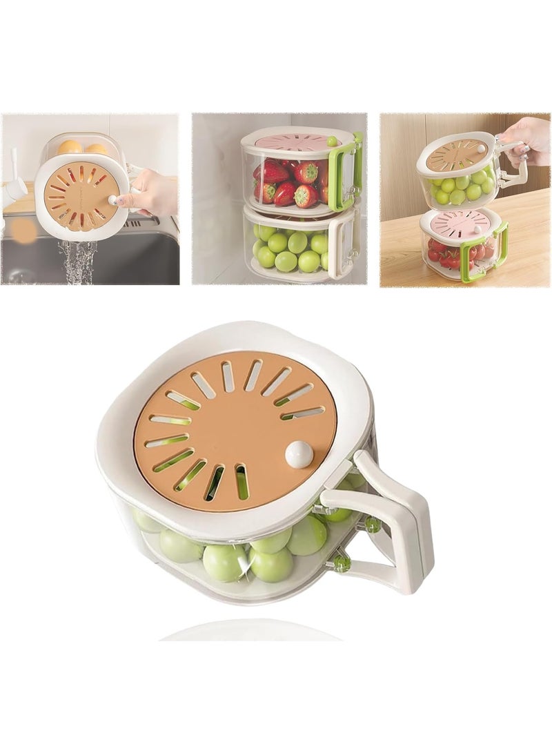 MultiPurpose Drain Basket with Lid,Vegetable Fruit Washing Bowl with Strainer,2 in 1 Foldable Handle Fruit Strainer,Berry Basket for Fridge - Image 1